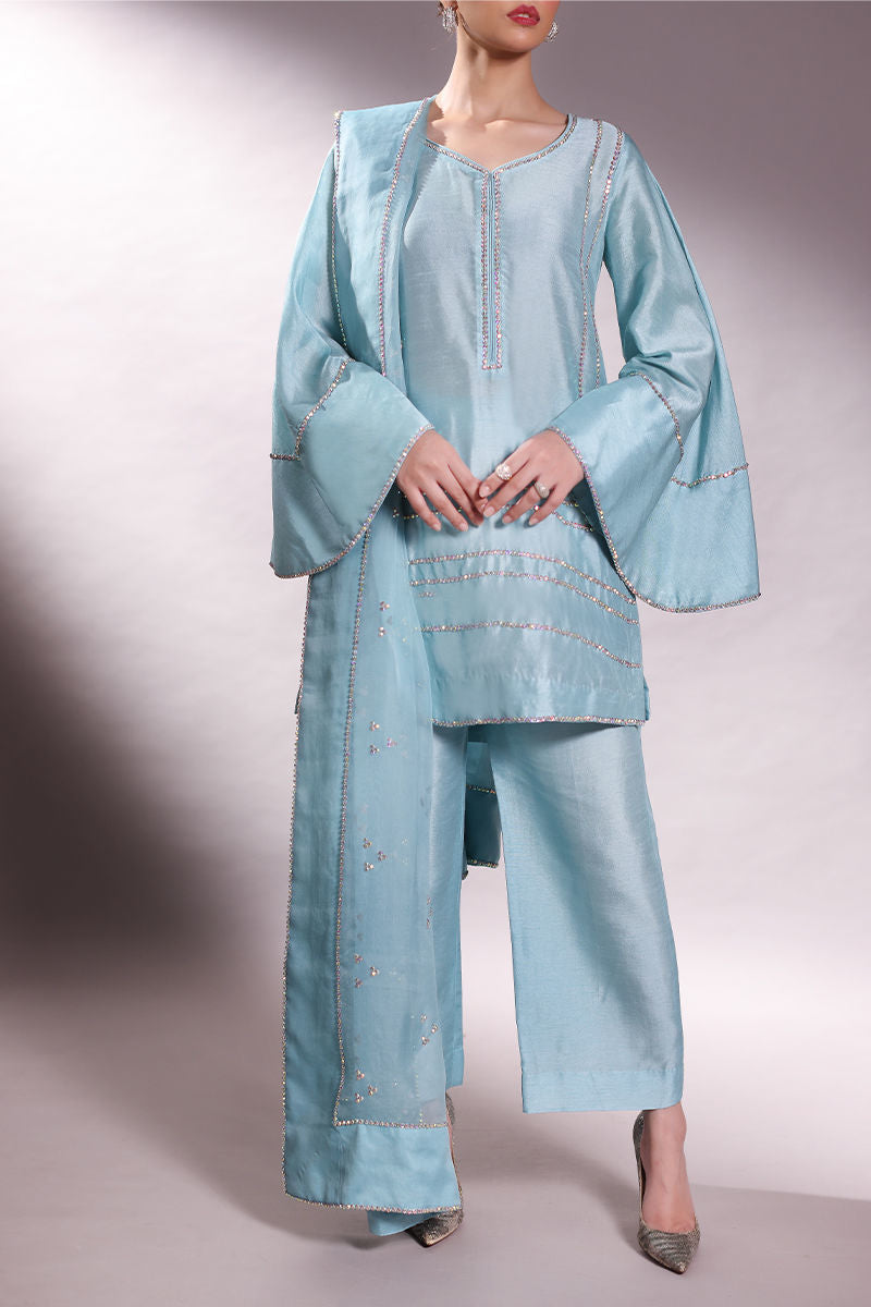 Trendy Armani Silk Culottes Suit With Swarovski Crystal Detailing.