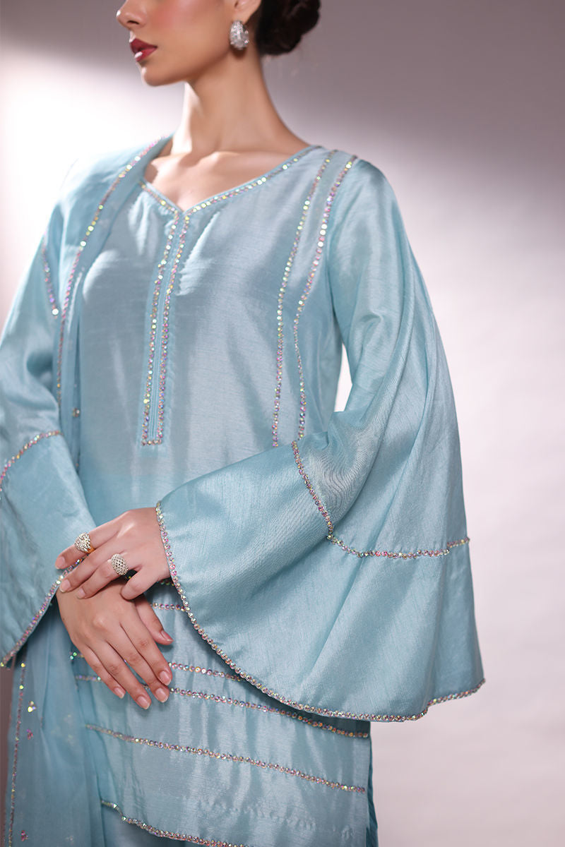 Trendy Armani Silk Culottes Suit With Swarovski Crystal Detailing.