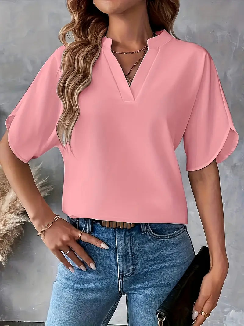 Mid-Sleeve Stand-Up Collar Top, Elegant Casual And Formal Wear, Sophisticated Flowing Silhouette