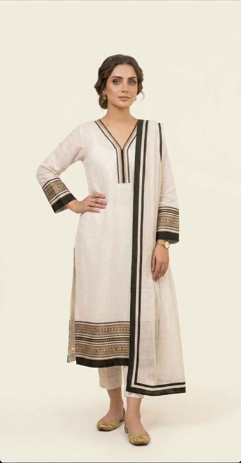 Elegant Ivory & Black Ethnic Wear Traditional Suit