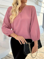 Elegant Long Sleeve V-Neck With Cross Front Design, Chic Solid Color Top For Seasonal Outfits