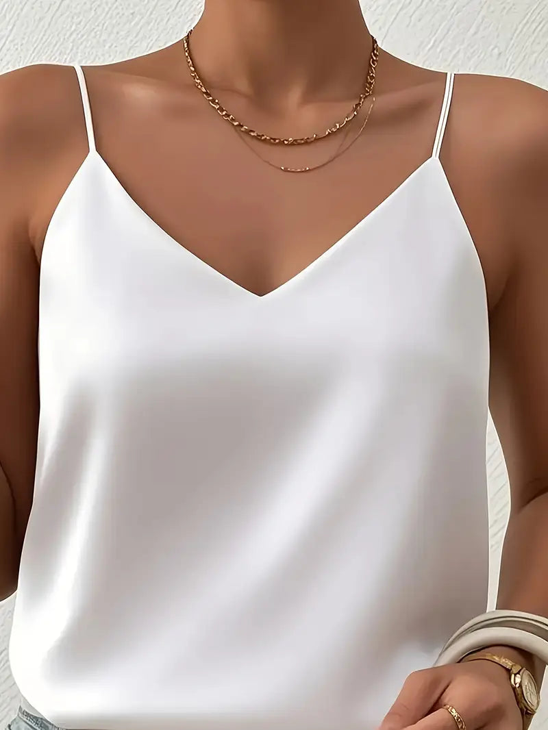 Elegant Satin-Like Camisole Top – Sleeveless Slim Fit Blouse, Versatile Shirt For Formal & Party Wear