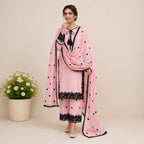 Timeless Monochrome White Straight Kurta With Black Floral Cutwork