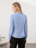 Elegant V-Neck Blouse, Satin Puff Sleeve Top With Buttons, Versatile Fashion