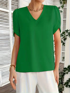 Elegant V-Neck Blouse, Non-See-Through Smooth Fabric, Casual And Office Shirt, Wardrobe Essential