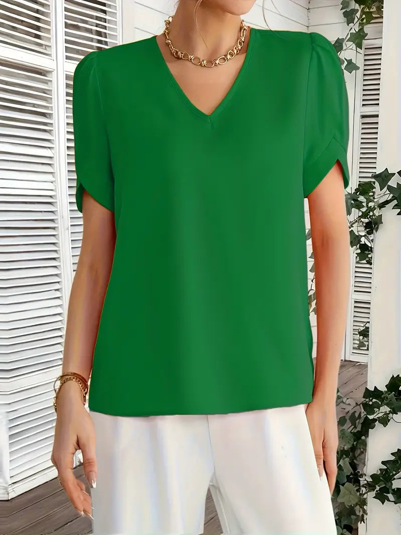 Elegant V-Neck Blouse, Non-See-Through Smooth Fabric, Casual And Office Shirt, Wardrobe Essential