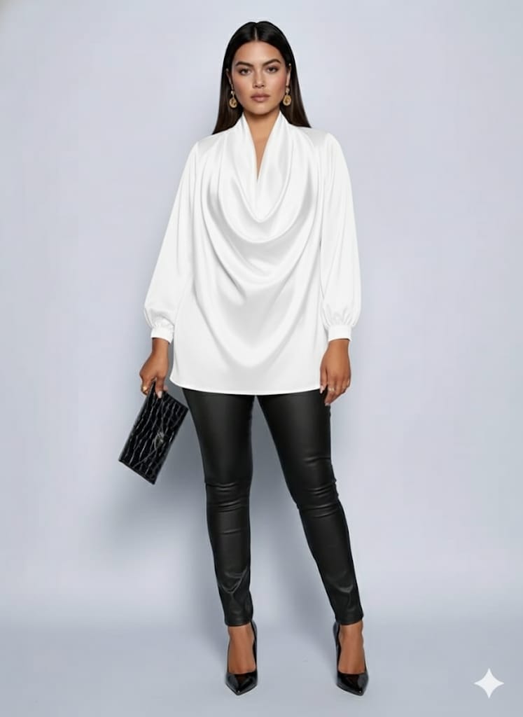 Women’s V-Neck Long Sleeve Blouse - Elegant Pleated Top, Loose Fit Shirt | Casual To Formal Wear | Versatile Fashion Blouse