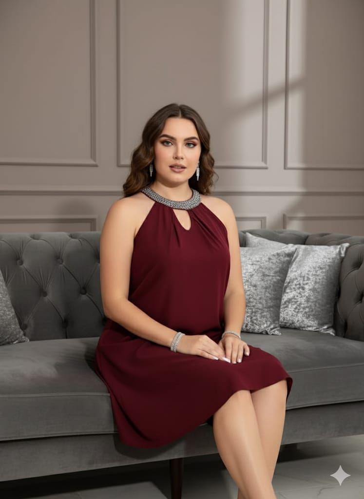 Elegant Sleeveless Round Neck Dress – Knee-Length Formal & Casual Wear, Tailored Fit Outfit, Wardrobe Essential