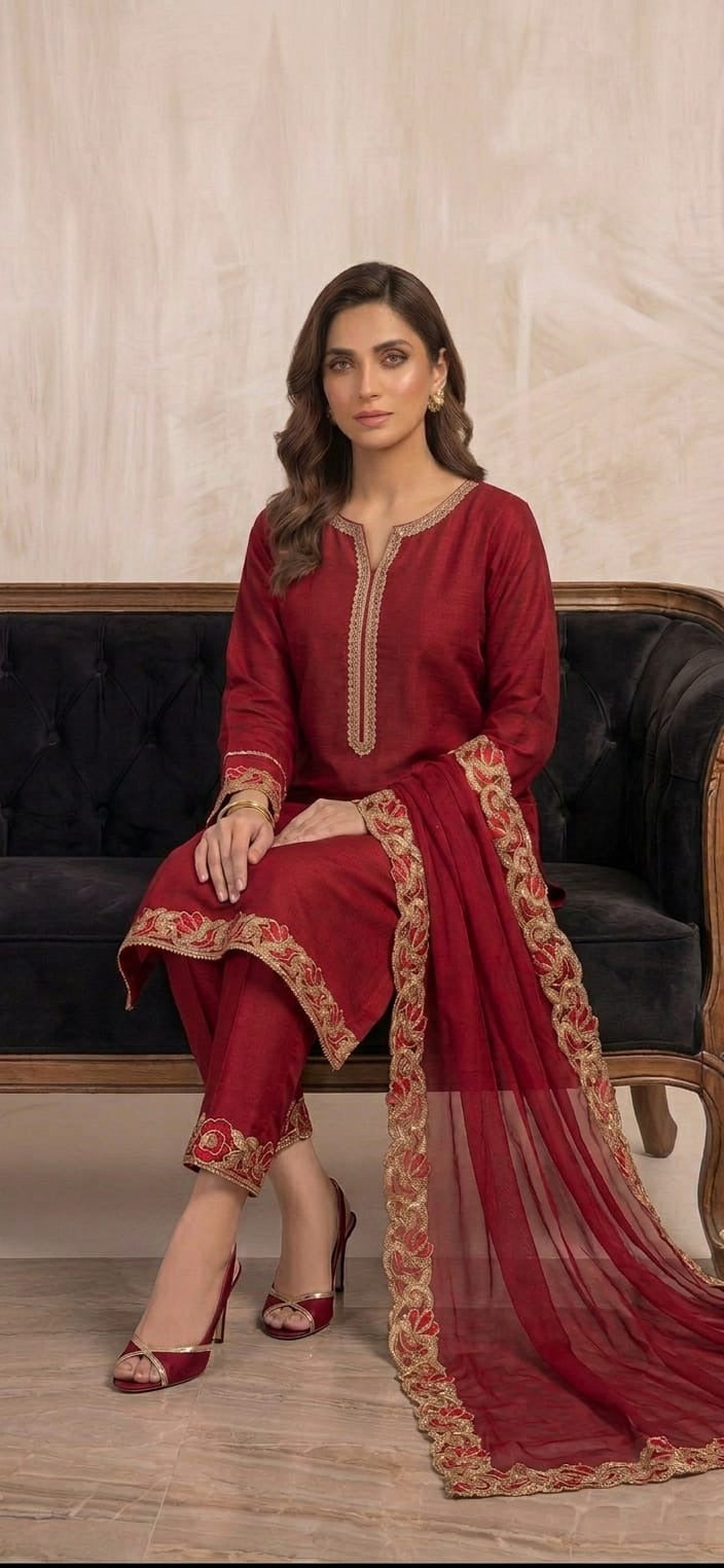 Black Embroidered Lace Three Piece Suit