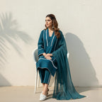 Classic Solid Cotton Ethnic 3-Piece Suit With Lace Embellishment