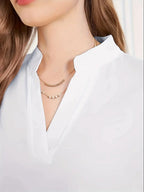 Mid-Sleeve Stand-Up Collar Top, Elegant Casual And Formal Wear, Sophisticated Flowing Silhouette