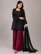 Black Kurti With Magenta Tassels & Farshi Palazzo