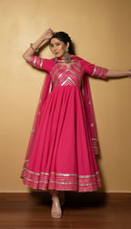 Premium Black Gota Patti Anarkali Pant Set For Women – Silk Long Anarkali With Different Shade Chiffon Dupatta & Embellished Pants.