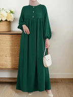 Elegant Long Sleeve Kaftan Dress, Modest Fashion Loose Fit With Button-Front Design, Smooth Fabric, Perfect For Casual & Formal Wear