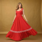 Hot Red Cotton Dress – Elegant, Breathable & Stylish Fashion Dress - Casual Cotton Outfit - Red Midi Dress For Women