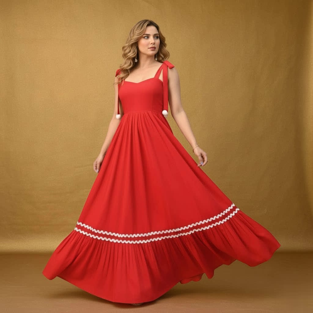 Hot Red Cotton Dress – Elegant, Breathable & Stylish Fashion Dress - Casual Cotton Outfit - Red Midi Dress For Women