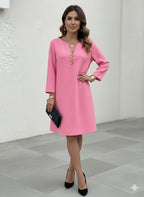 Women's Casual V-Neck Long Sleeve Pencil Dress – Slim-Fit Office & Everyday Wear With Smooth Texture And Relaxed Elegant Fit