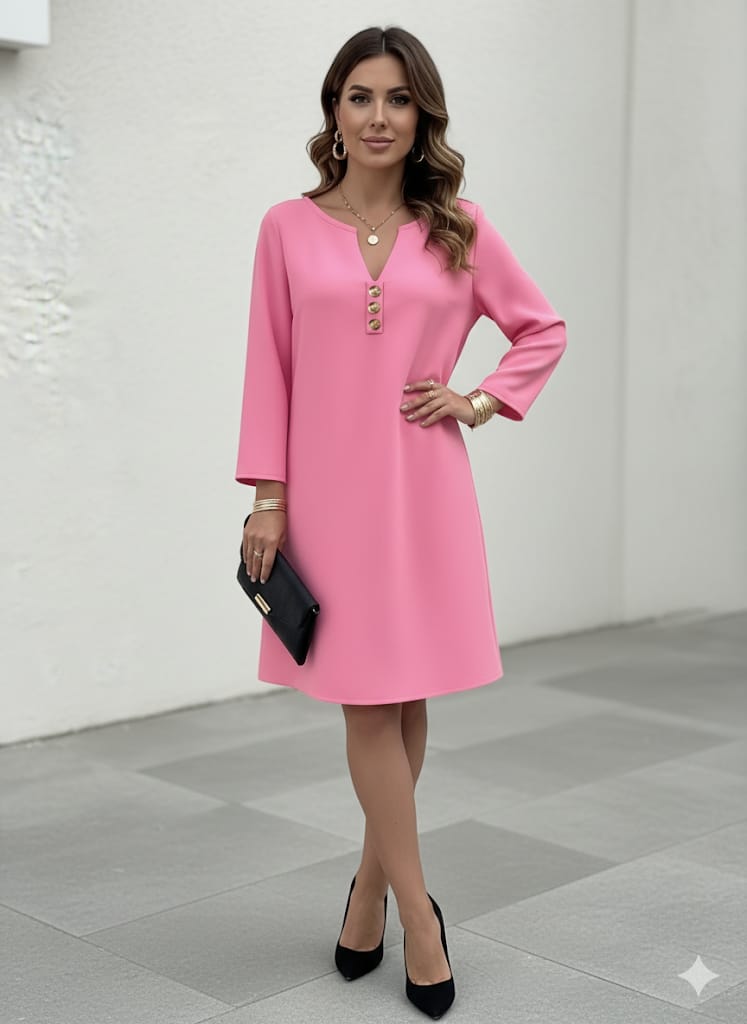 Women's Casual V-Neck Long Sleeve Pencil Dress – Slim-Fit Office & Everyday Wear With Smooth Texture And Relaxed Elegant Fit