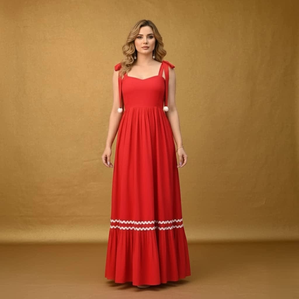 Hot Red Cotton Dress – Elegant, Breathable & Stylish Fashion Dress - Casual Cotton Outfit - Red Midi Dress For Women