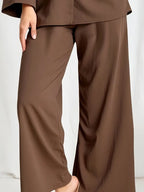 Women’s Elegant Two-Piece Set – Loose-Fit Long Sleeve Button-Up Top & High-Waist Wide-Leg Pants | Flowy Outfit For Casual To Semi-Formal Wear