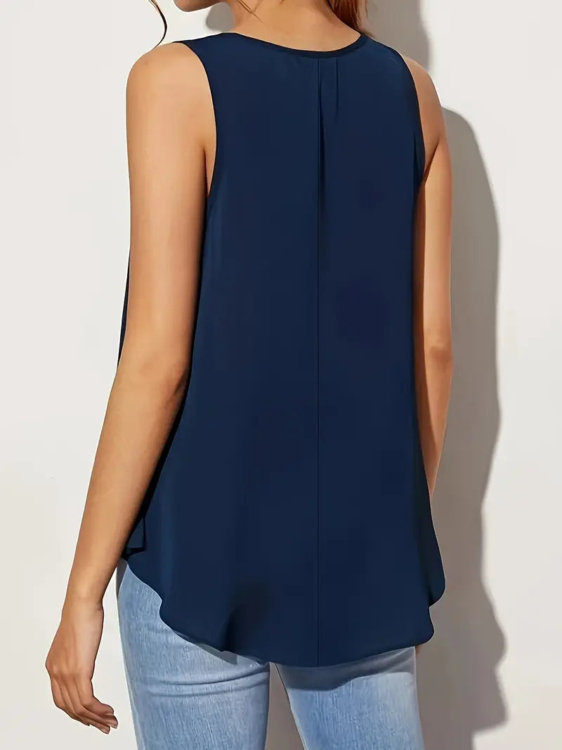 Minimalist Vest Dipped Hem – Asymmetrical Sleeveless, High-Low Top Black And Navy Blue For Stylish Outfits
