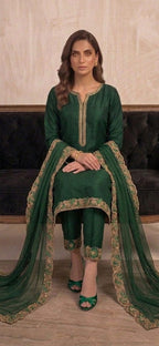 Black Embroidered Lace Three Piece Suit