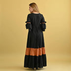 Black Rust Tier Cotton Dress – Elegant Long Flowy Dress - Soft Breathable Cotton - Modest Tiered Design - Everyday Casual & Formal Wear
