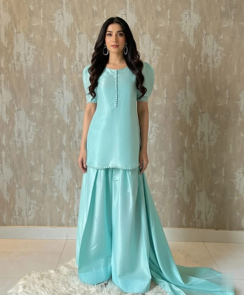 Elegant Raw Silk Shalwar Kameez Set With Organza Dupatta & Lace Detailing - Women’s Festive & Formal 3-Piece Suit