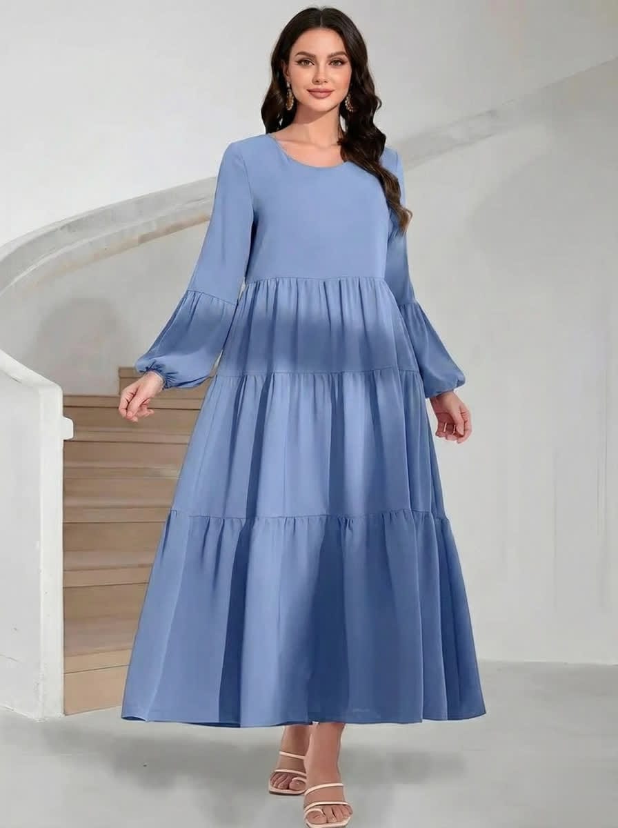 Elegant A-Line Maxi Dress – Puffed long Sleeves, Formal Gown, Perfect For Weddings, Proms & Special Events