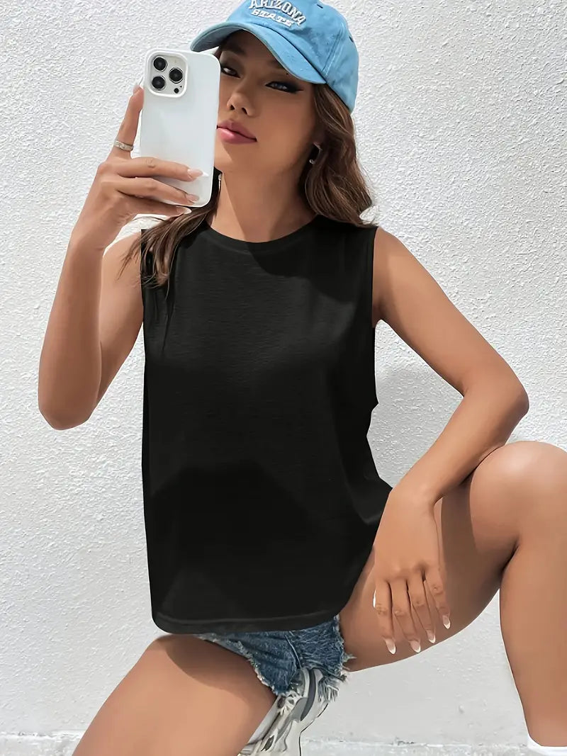 Elegant Summer Vest, Sleeveless Blouse, Lightweight Smooth Fabric, Casual Chic Simplistic Style
