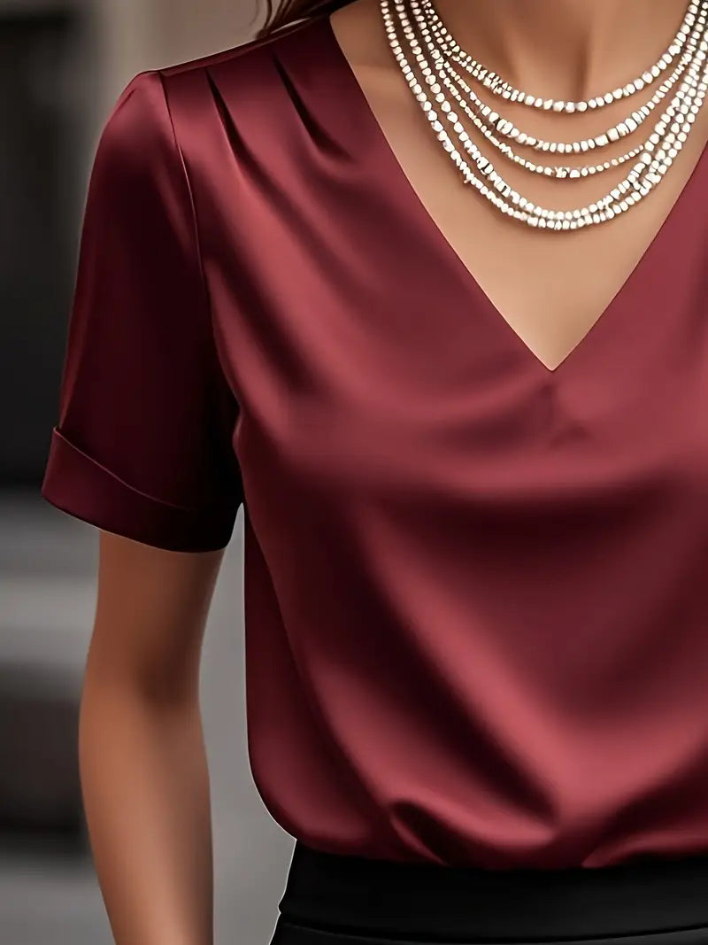Stylish Ladies V-Neck Blouse, Short Sleeve, Durable Lightweight Top For Fashion Lovers