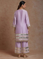 Elegant Red Chanderi Kurta – Traditional Straight-Cut Suit With Gold Gota Work, Lace Border, Flared Sleeves & Lined Finish