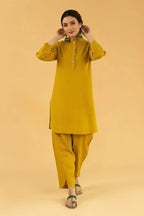 Mustard Yellow Women’s Two-Piece Set – Stylish Shirt & Straight Trouser For Casual & Office Wear