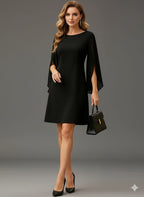 Women’s Elegant Black Puff Sleeve A-Line Maxi Dress –  Long Formal Gown With Round Neck, Flowy Floor-Length Design, Sophisticated Winter Fashion