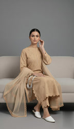 Premium Chikankari Salwar Kameez –  Long Shirt With Scallop Border, Cotton Trouser & Elegant Dupatta - New Light-Shade Collection For Women