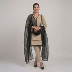 Beige Straight Kurta With Black Zig-Zag Lace