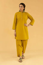 Mustard Yellow Women’s Two-Piece Set – Stylish Shirt & Straight Trouser For Casual & Office Wear