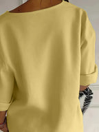 Classy Loose-Fit Blouse, Round Neck Short Sleeve Top With Decorative Button Details, Relaxed Fit, Everyday & Leisure Outfits