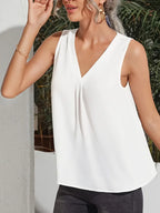 Elegant V-Neck Blouse Sleeveless Shirt, Smooth Rayon Texture, All-Season Casual & Formal Top