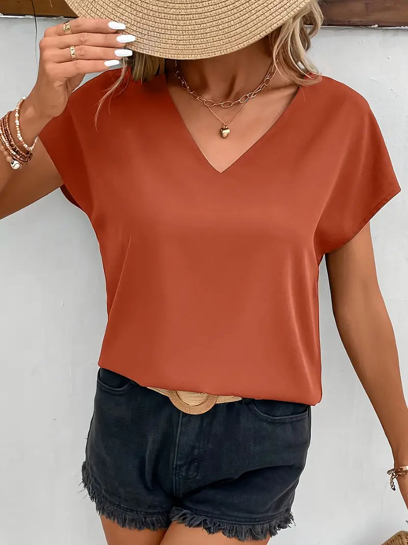 Casual V-Neck Sleeveless Top, Regular Fit, All Season Versatile Blouse For Casual & Everyday Wear