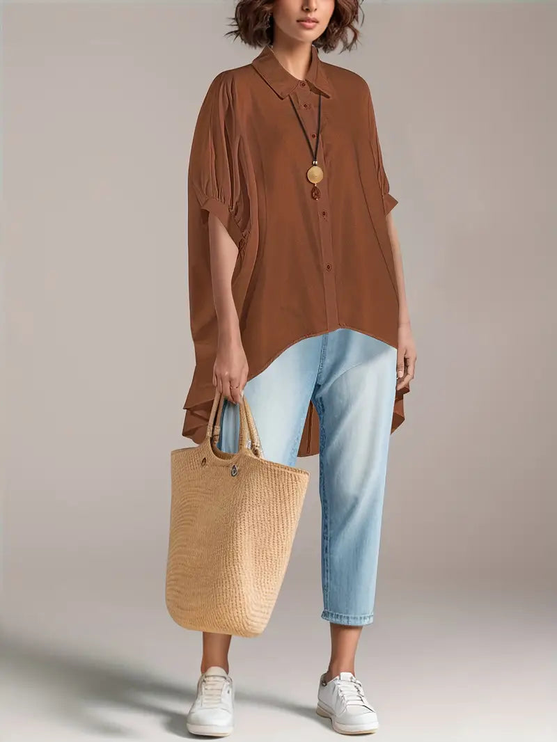 Women’s Chic Cover-Up Shirt –  Short Sleeve, Collared Casual Top For Summer Spring & Fall Outings