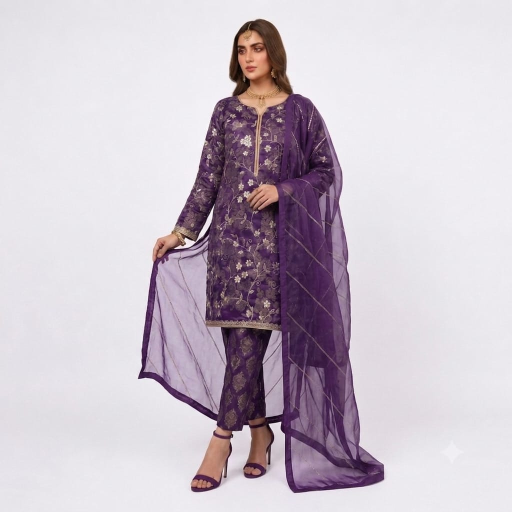 Red Luxury Festive Suit With Zari & Tilla Work