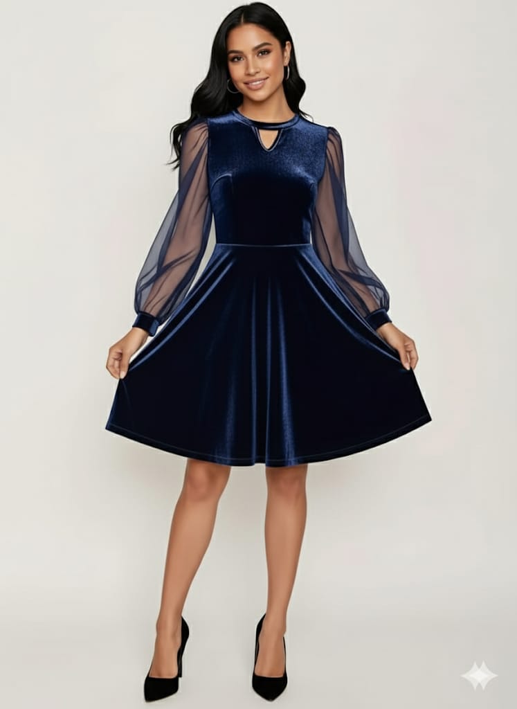 Elegant Korean Chic A-Line Dress – Long Sleeve Formal & Casual Wear For Women | Flattering Fit & Flare Silhouette Outfit