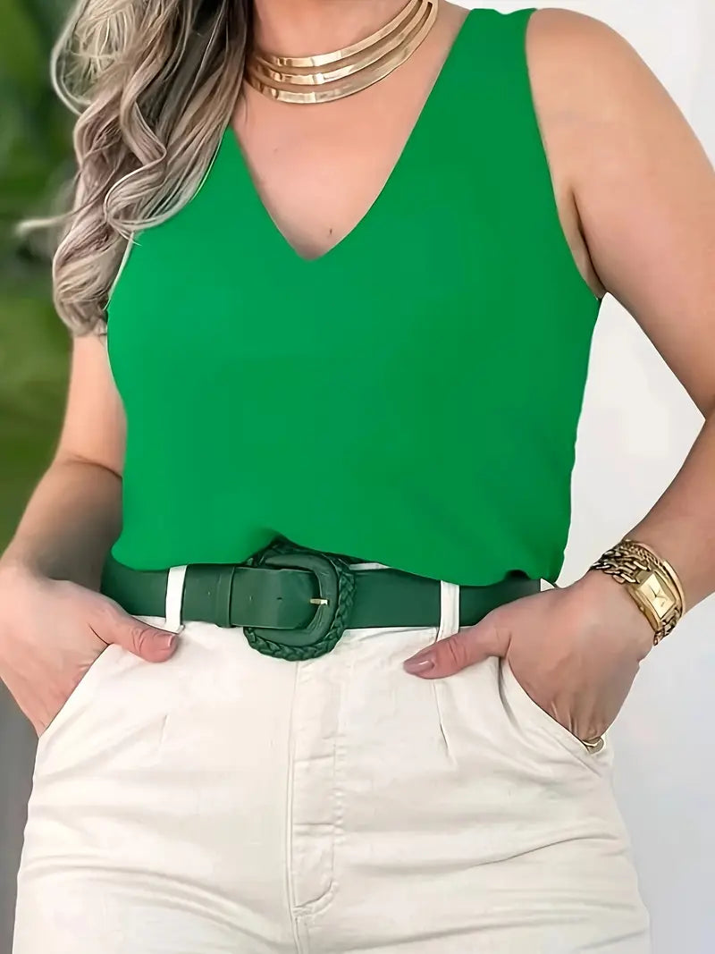 Stylish Green Sleeveless Vest – Minimalist Top, Lightweight Fashion Blouse For Office And Casual Wear