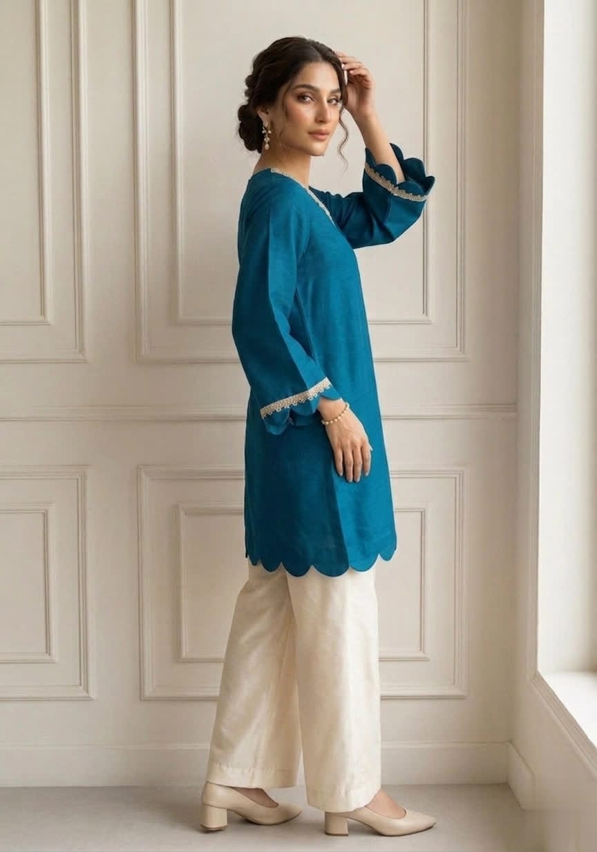 Casual Cotton Two Piece Outfit With Short Shirt & Trouser