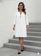 Women's Casual V-Neck Long Sleeve Pencil Dress – Slim-Fit Office & Everyday Wear With Smooth Texture And Relaxed Elegant Fit