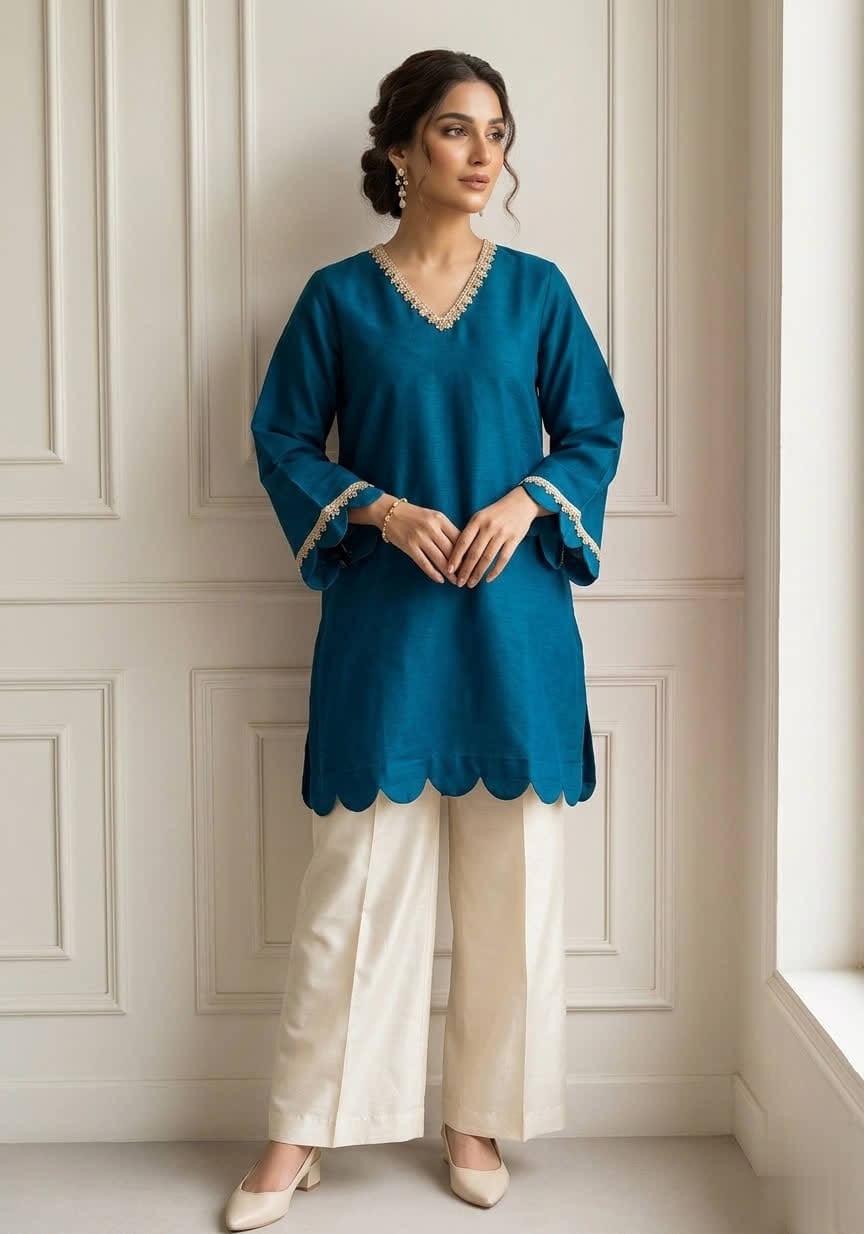 Casual Cotton Two Piece Outfit With Short Shirt & Trouser