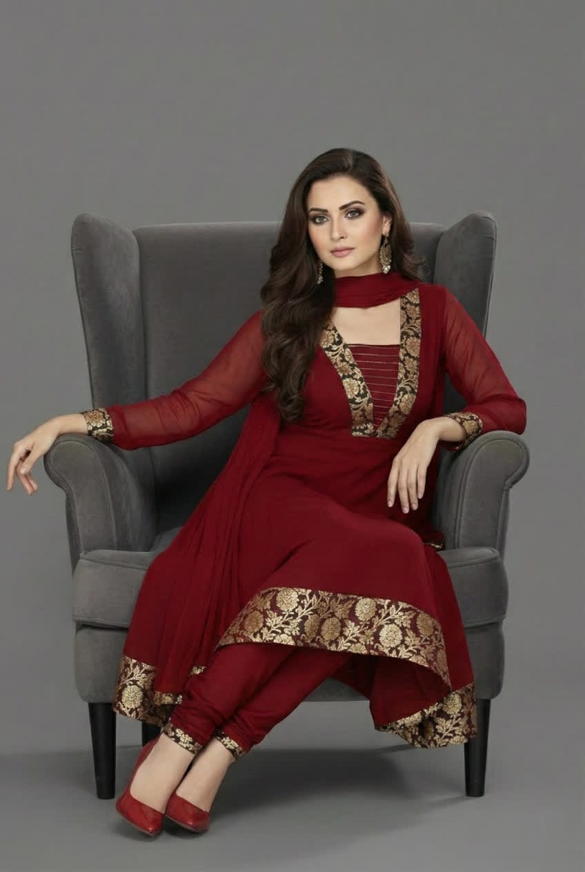 Premium Anarkali Dress Set – Women’s Churidar Suit With Chiffon Dupatta In Multiple Shades Party Wear & Festive Outfit.