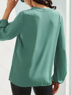Casual V-Neck Lantern Sleeve Solid Shirt – Elegant Loose Fit Blouse For Styling Work And Daily Wear