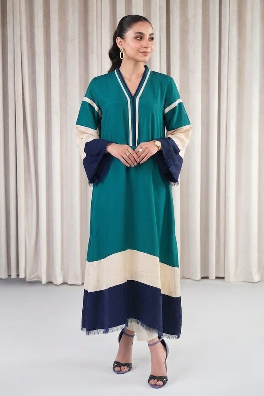 Teal Blue Linen Co-Ord Outfit With Straight Pants